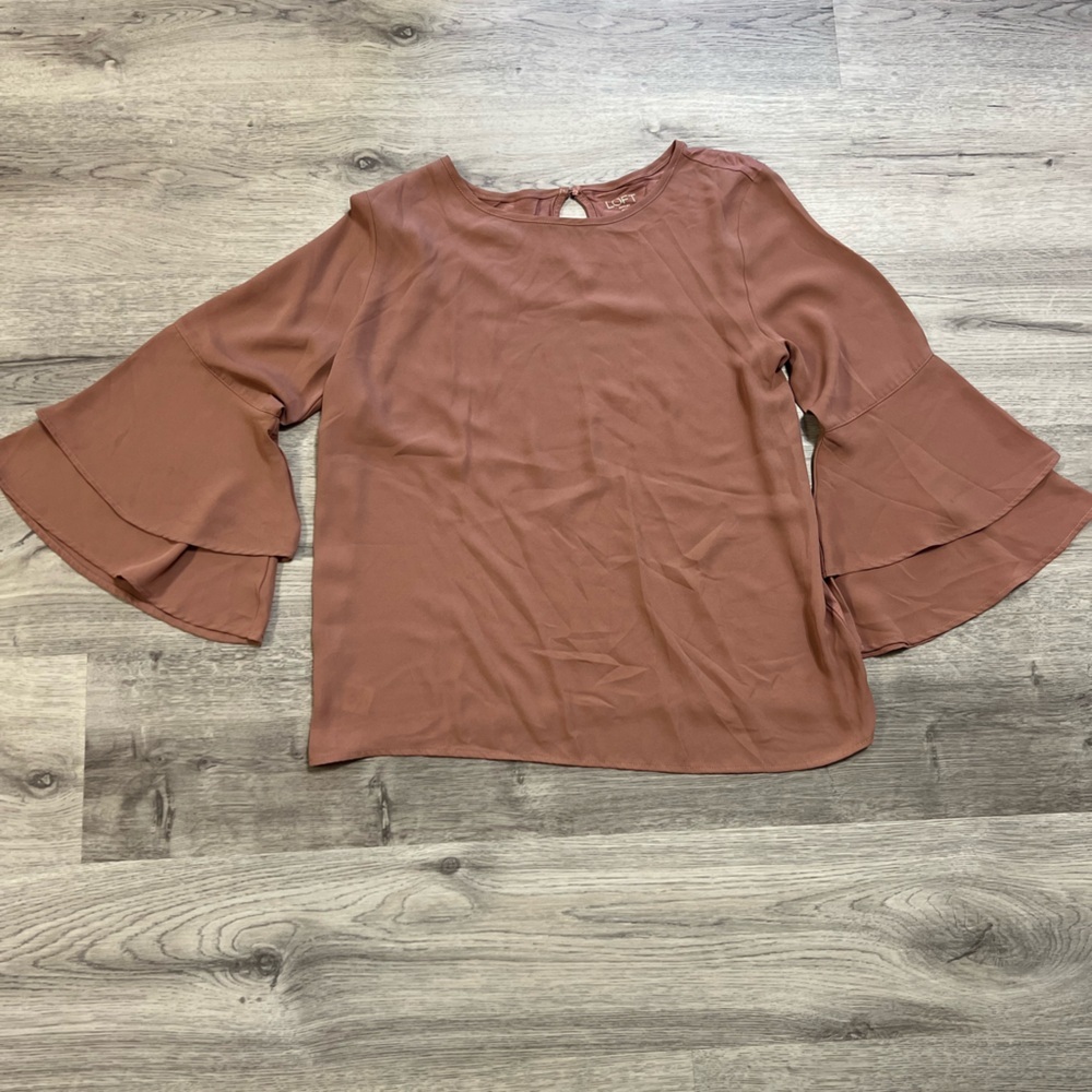 The Loft Dusty Rose Ruffled sleeve blouse size M